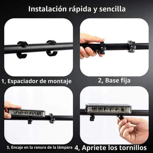 Vista 4 de Barra de luz para bicicleta eléctrica, batería recargable de luz frontal súper brillante, IPX5 impermeable, 5 modos de faros de bicicleta