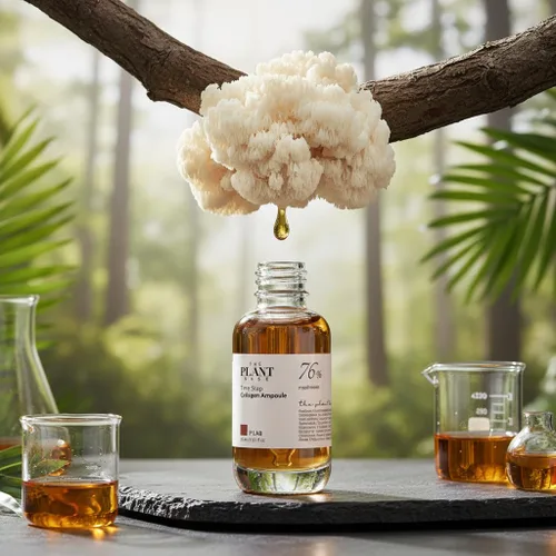 Vista 3 de THE PLANT BASE Time Stop - Ampolla de colágeno de hongos 76% de extracto de hongo y suero facial de colágeno vegano para antienvejecimiento