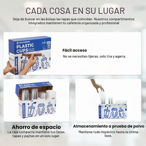 Vista 3 de Paquete de 50 vasos de plástico de 20 onzas con tapas y popotes.