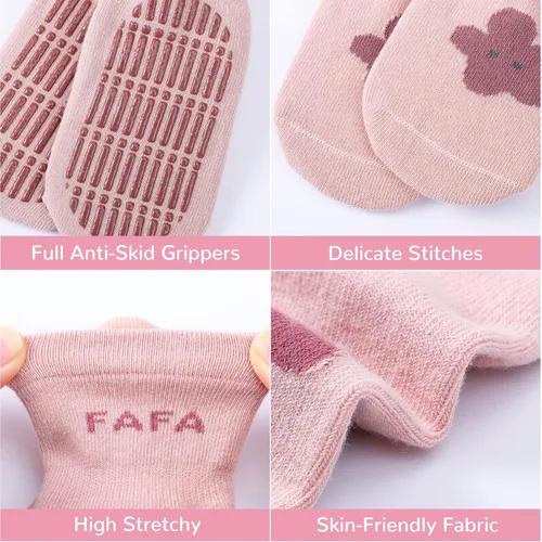 Vista 3 de BOOPH Calcetines antideslizantes para niños pequeños, 5 pares