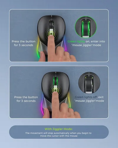Vista 4 de PEIOUS Ratón inalámbrico, mouse Jiggler para laptop, mouse LED recargable para computadora, mouse movedor aleatorio indetectable con botón