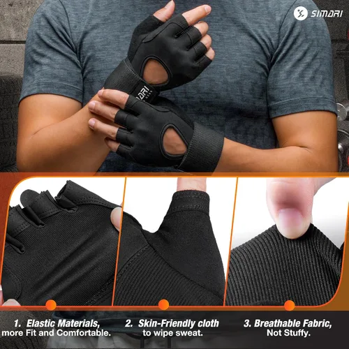 Vista 3 de SIMARI Guantes de entrenamiento transpirables para hombres y mujeres, guantes acolchados para levantamiento de pesas con gran agarre, protección