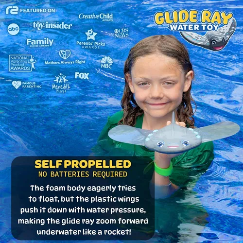 Vista 2 de Juguetes de Piscina para Niños: Juguete de Torpedo Raya de Piscina para Nadar - Juguete de Agua Autopropulsado que se Desliza Bajo el Agua - Los