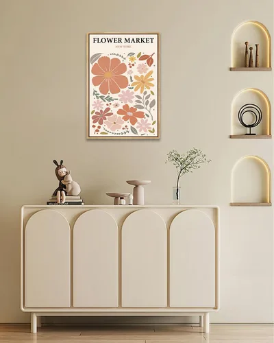 Vista 3 de Zzuyi Lienzo enmarcado para mercado de flores, arte de pared, póster botánico de flores silvestres rosas, impresiones de imágenes, ilustraciones