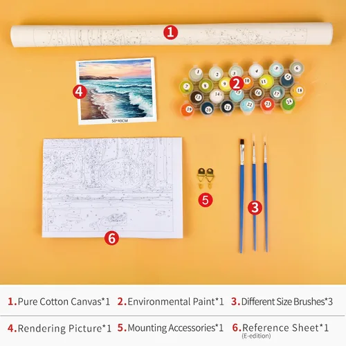 Vista 3 de TUMOVO Pintura por números para adultos, kits de pintura de playa por números, pintura al óleo de paisaje costero colorido para adultos, kit