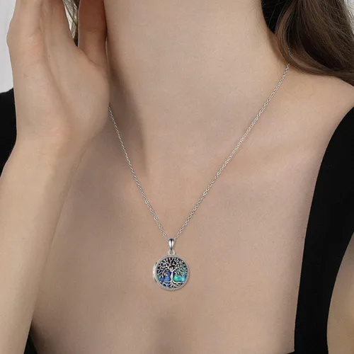 Vista 6 de ONEFINITY Tree of Life Locket Necklace Sterling Silver Abalone Shell Tree of Life Locket Necklace That Holds Pictures Tree of Life Jewelry for Women