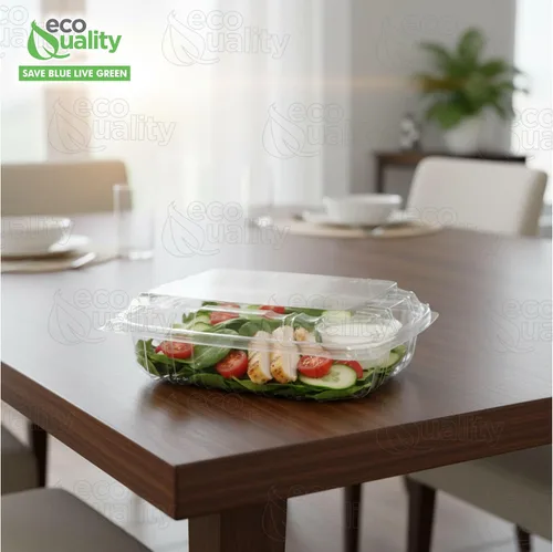 Vista 5 de EcoQuality Recipiente de plástico transparente con tapa con bisagras, 8 x 8 x 2 pulgadas, recipiente para llevar con un solo compartimento