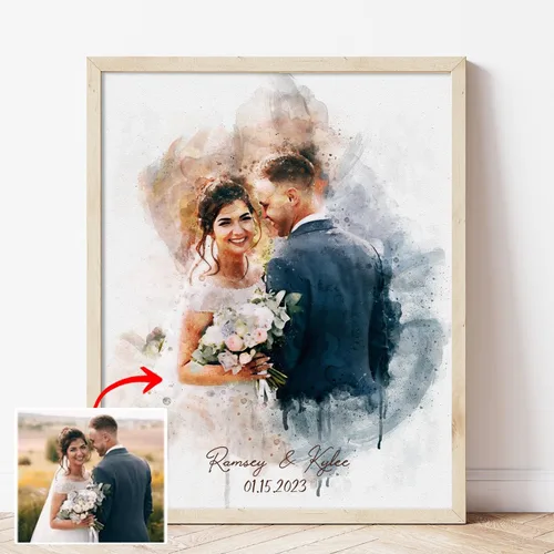 Vista 18 de NAZENTI Retrato de acuarela personalizado de foto, arte de pared con foto familiar, regalos personalizados para el día del padre para abuelo, papá