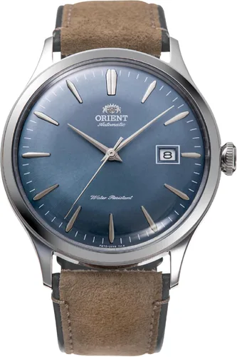 Vista 7 de Orient "Bambino Version 4" reloj de vestir automático/de cuerda manual, japonés, de acero inoxidable y cuero verde pastel