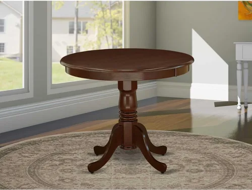 Vista 10 de HomeStock Mesa de comedor redonda de madera, mesa de cocina resistente para espacios pequeños, color negro y cereza/36 pulgadas sin gotas