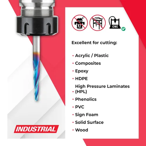 Vista 3 de Amana Tool 46286-K Brocas de enrutador CNC en espiral de corte de carburo para plástico, madera 2D/3D tallado 3.6 grados punta de bola de ángulo