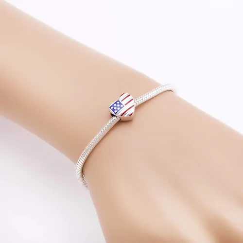 Vista 5 de Hoobeads - Abalorio de plata de ley 925 esmaltado, diseño de bandera de Estados Unidos