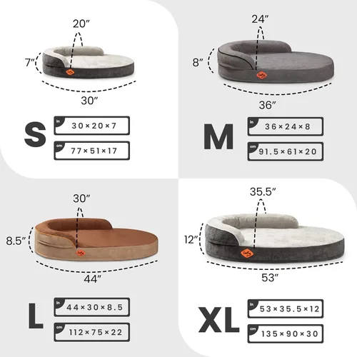 Vista 2 de Laifug Cama ovalada de espuma viscoelástica para perros (54 x 36 x 12 pulgadas, gris oscuro), cama ortopédica para perros con forro impermeable