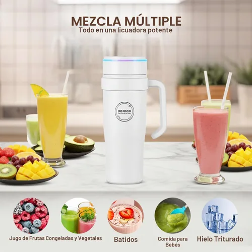 Vista 4 de MOJOCO Batidora portátil para batidos – Licuadora personal de 30 onzas con taza aislada para batidos y batidos – Recargable/inalámbrica, a prueba