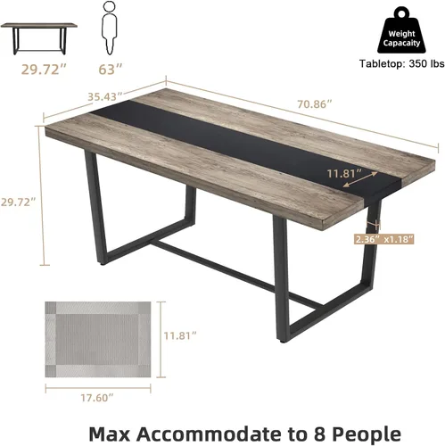 Vista 2 de STHOUYN Mesa de comedor grande de 71 pulgadas y 6 pies para mesa de comedor de 6 y 8 asientos, cocina moderna rectangular estilo casa de campo, Gris