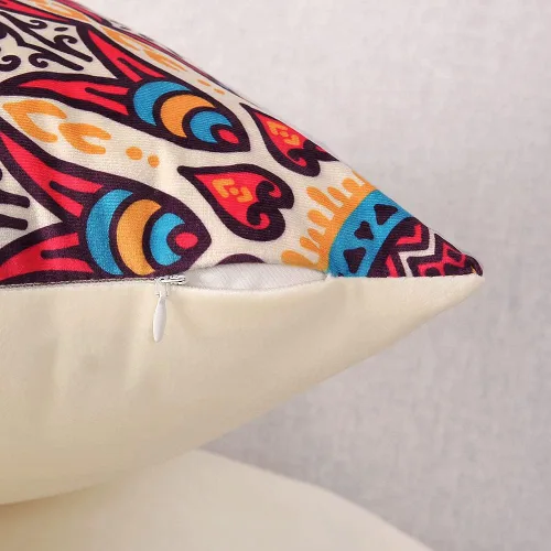 Vista 5 de Juego de 4 fundas de almohada bohemias con mandala floral retro, 18 x 18 pulgadas, fundas de almohada cuadradas de terciopelo suave, fundas
