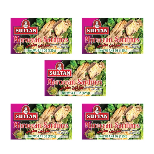 Vista 13 de Sultan Sardinas Marroquíes de Temporada en Aceite con Chiles, 100% Completamente Natural, Alta Proteína, Sin Aditivos, Sin Conservantes, Paleo