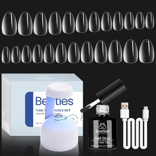 Vista 10 de Beetles - Kit de uñas de gel de almendra, 500 piezas, punta de gel de fácil extensión, forma de almendra corta, juego de extensión de pegamento