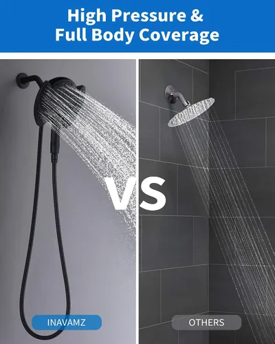 Vista 6 de Cabezal de ducha 2 en 1 con combo de mano de alta presión, color negro, 2.5 GPM 7.2" Rain Showerhead and 9 Spray Hand Held Shower, Adjustable