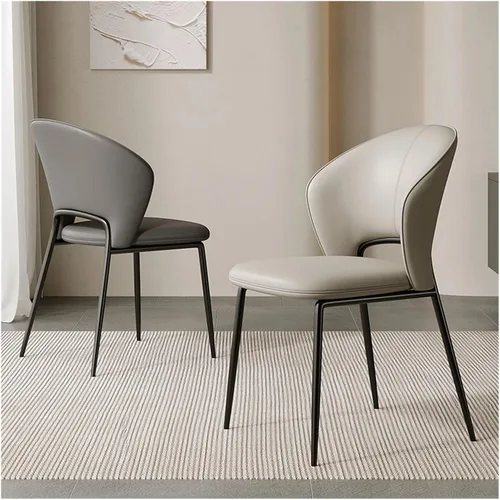 Vista 6 de sillas de comedor - Sillas de comedor tapizadas de mediados de siglo, modernas, sin brazos, de piel sintética, laterales con respaldo, cocina Beige