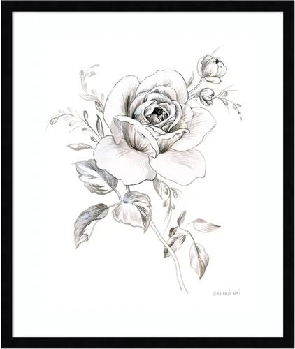 Vista 14 de Amanti Art Impresión artística enmarcada para pared, 21 x 17 pulgadas, cuaderno de bocetos Garden IX BW por Danhui Nai, arte de pared de flores