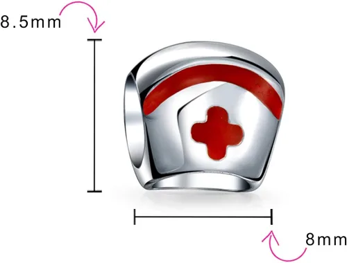 Vista 3 de Enfermería RN Enfermería Sombrero de Enfermera Registrado Caduceo Forma de Cruz Colgante Charm Bead para Mujeres Graduado Esmalte de Plata de Ley