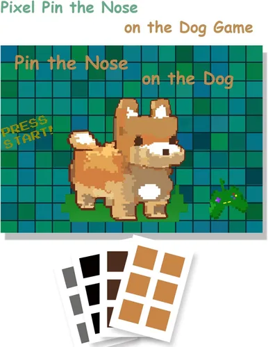 Vista 4 de Pixel Party Favs, Pin the Nose on the Dog Pixel Art Pin the Tail Game. Suministros de fiesta de videojuegos, papel de cobre grande de 5.54 oz