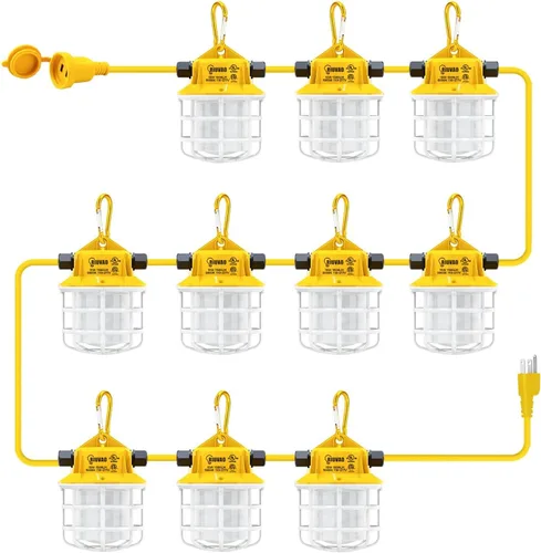 Vista 7 de Cadena de luces LED de construcción de 50 pies, 75 W 7500 lúmenes, de grado industrial, luces de trabajo súper brillantes para sitios