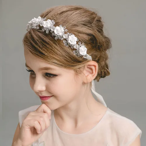 Vista 3 de Papoopy Tocado de niña de las flores para boda, primera comunión, novia, accesorios para el cabello (F9)