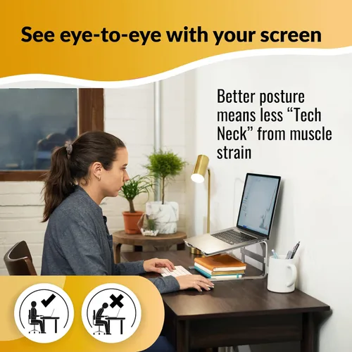 Vista 4 de OFFICE OWL Soporte de escritorio para laptop, ergonómico, portátil, elevador de computadora de aluminio para escritorio, soporte compatible
