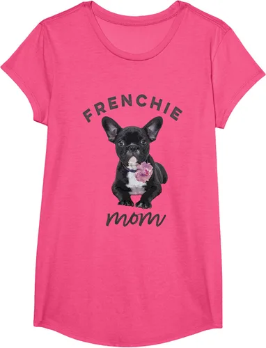 Vista 14 de Camiseta Bulldog Francés para Mujer, Frenchie Mom, Flor, Negro, S