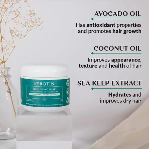Vista 4 de Mascarilla refrescante de queratina, tratamiento reparador de queratina natural para cabello seco y dañado - Acondicionamiento profundo con aceite