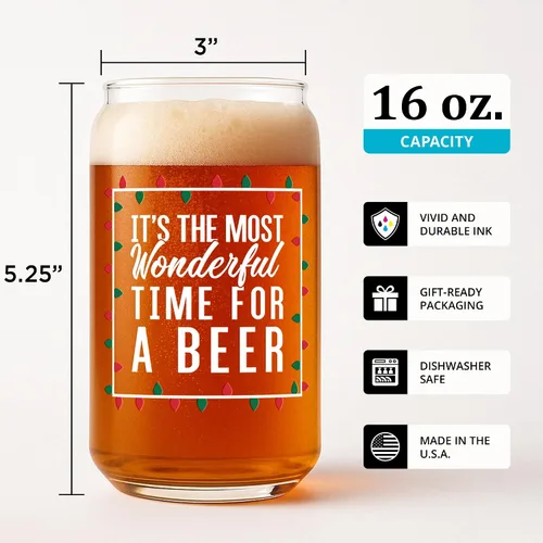 Vista 3 de On The Rox El momento más maravilloso para una cerveza: rojo, verde y blanco, vaso de 16 onzas, ideal para hombres y mujeres, vaso divertido
