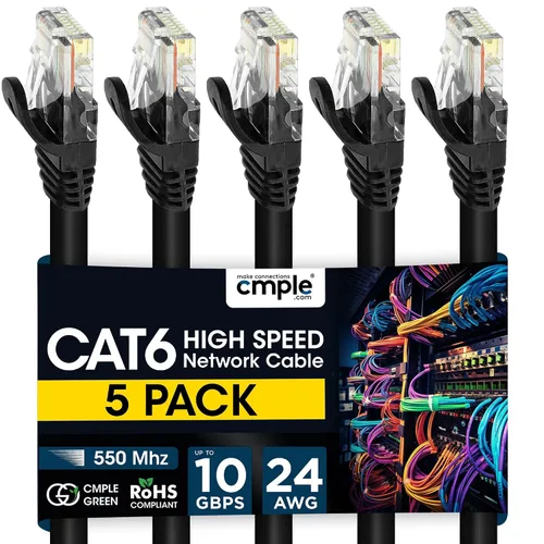 Vista 27 de Cmple - Cable Ethernet Cat 6 de 1.5 pies, cables de conexión Cat6, cable LAN de 10 Gbps, cable de red de 550 MHz, conectores RJ45, compatible