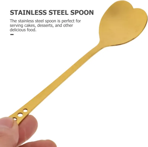 Vista 7 de DOITOOL Juego de 2 cucharas de postre en forma de corazón, de acero inoxidable de 5.62 pulgadas, chapadas en oro, cucharas pequeñas para helado