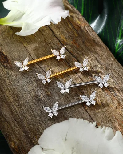 Vista 4 de Jewseen Anillos de pezón de mariposa para mujer, 14G, joyería de piercing de pezón de oro, acero quirúrgico, escudo de pezón, circonita cúbica