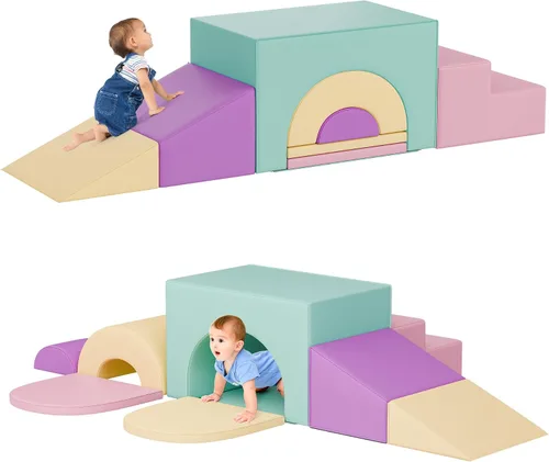 Vista 8 de TOLEAD Juego de bloques de espuma suave para escalar – Gran set de juguetes de juego suave 5-en-1 con arco para escalar, gatear y deslizarse