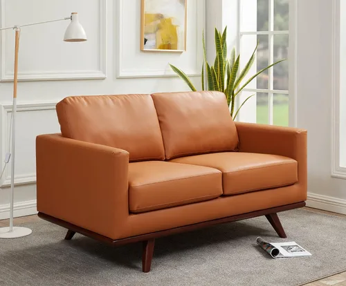 Vista 10 de LeisureMod Chester - Sofá de dos plazas de cuero y malla con base de madera de abedul para sala de estar, dormitorio u oficina (malla beige)