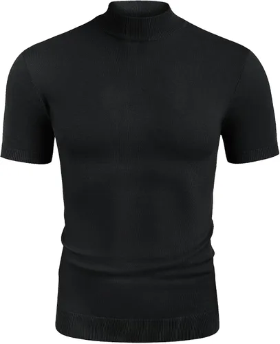Vista 6 de COOFANDY Mens Mock Turtleneck Sweater Short Sleeve Casual Dress Sweater Shirt Slim Fit Pullover Basic Knit Tee