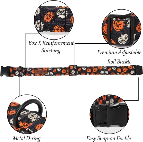 Vista 2 de Lionet Paws Collar de Halloween para perro, lindo collar de algodón ajustable para otoño con corbatín para perro pequeño, mediano y grande, regalo
