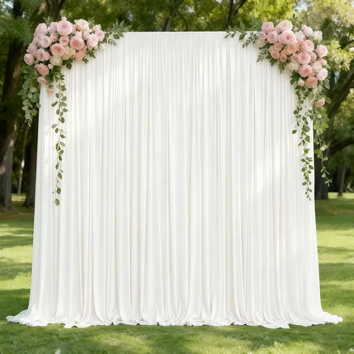 Vista 3 de Cortinas de Fondo Beige - Cortinas de Poliéster Sin Arrugas para Fotografía, Cortinas de Fondo para Fiestas, para Decoraciones de Baby Shower