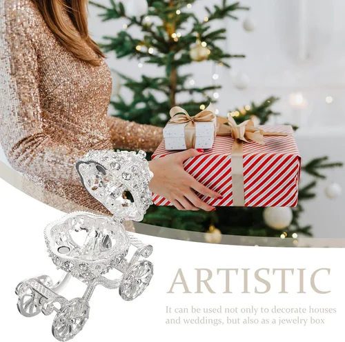 Vista 6 de NUOBESTY Carruaje de calabaza de Cenicienta decorativo con bisagras para joyas, caja de joyería con diamantes de imitación plateados, regalo único