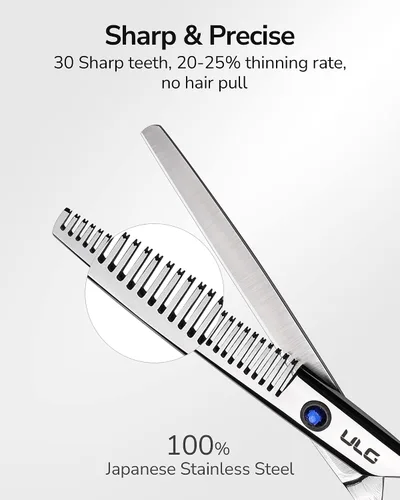 Vista 2 de ULG Tijeras profesionales de adelgazamiento con peine – 6.5 pulgadas de acero inoxidable japonés texturizante y tijeras de corte de pelo para salón