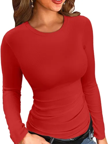 Vista 15 de VICHYIE Fall Clothes Womens Crewneck Ribbed Long Sleeve Shirts Slim Fitted Tee Casual Basic Tshirt Top Negro