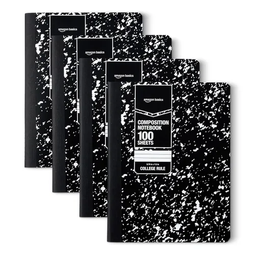 Vista 11 de Amazon Basics Composition Notebook, College Ruled, 100 Sheets, 9.75" x 7.5", Marble Black, Sturdy Cover
