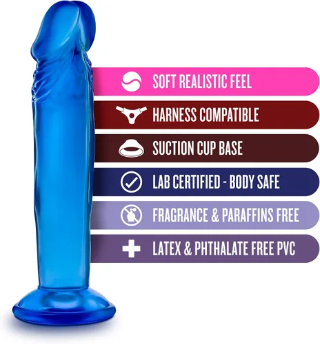 Vista 2 de Blush B Yours Sweet n Small - Consolador realista de 6 pulgadas con ventosa - Azul - Pene del punto G para pegging, estimulación anal y vaginal