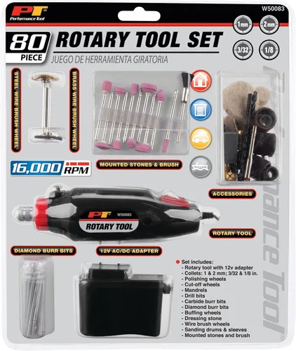 Vista 5 de Performance Tool W50083 80pc Kit de herramientas rotativas multifuncionales avanzadas con velocidad variable y bloqueo de pinza para proyectos