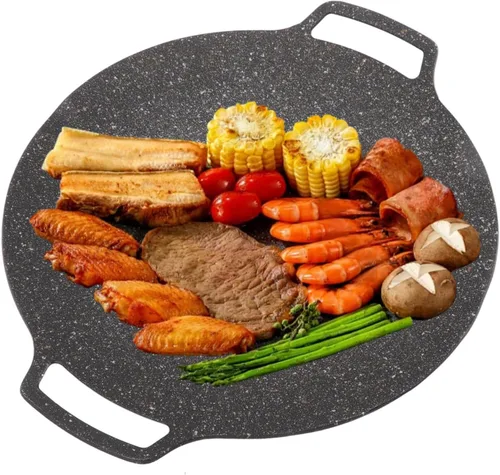 Vista 11 de Sartén coreana, sartén redonda antiadherente de 11.8 pulgadas para barbacoa coreana, parrilla redonda con asa, placa de estufa multifuncional