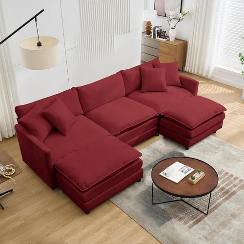 Vista 14 de Sofá modular convertible seccional, sofá de 4 asientos en forma de L con diván reversible, sofá de nube de asiento profundo, sofá cama 3 en 1, tela