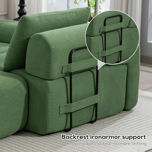 Vista 9 de L-Shaped Sectional Couches for Living Room with Memory Foam & Steel Frame - No Assembly Convertible Sofa Bed, Corduroy Fabric Compression Sofa Green